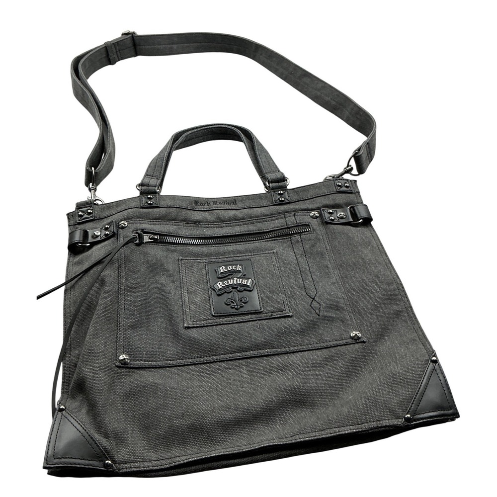 Rock Revival Y2K Canvas Messenger Bag Studded Crossbody Tote Grey OS Streetwear